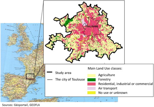 Figure 1. Study area: Urban and peri-urban environment in Toulouse and its surroundings with a 2016 snapshot of the LULC.