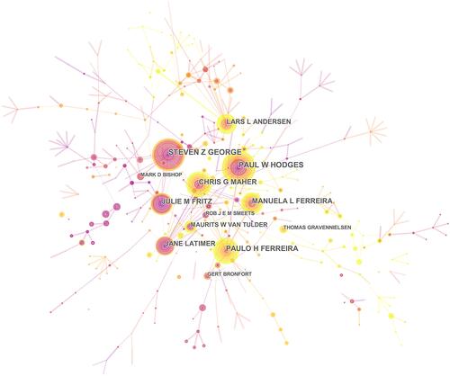 Figure 7 The top 10 authors who published on low back pain and physical activity research from 2000 to 2020.