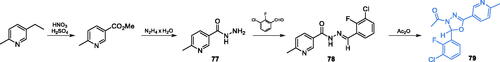 Scheme 18. Synthesis of 1,3,4-oxadiazoles derivative as a potential inhibitor of GlcN-6-P synthase, according to Shyma et al. Citation79