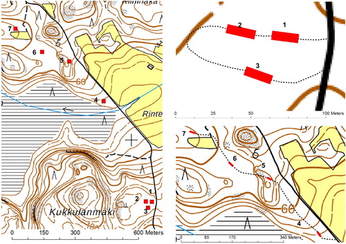 Figure 1. Map of experimental area. Locations of study tracks are marked with red lines. Contains data from the National Land Survey of Finland Topographic map series (raster) 10/2017.