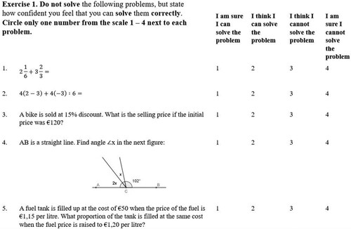Figure 3. Exercise 1 of Metacognitive Test 1.