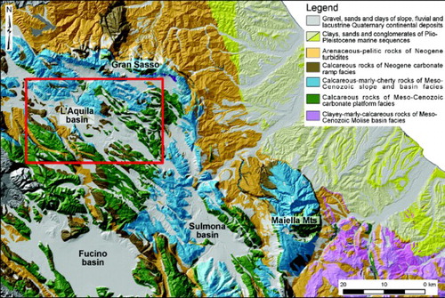 Figure 2. Simplified geolithological scheme of the central eastern Abruzzo area.