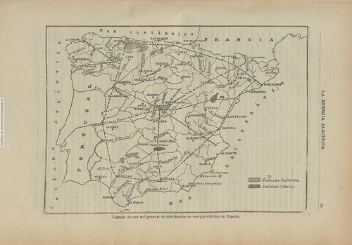 Figure 1. The 1919 draft of a national grid for Spain. Image credit: Digital Periodical and Newspaper Library. National Library of Spain. La Energía Eléctrica, no. 8, 25-04-1919, 95: http://hemerotecadigital.Bne.es/issue.Vm?id=0005255435&search=&lang=en.