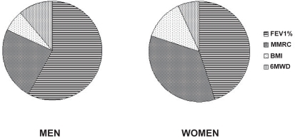 Figure 1 Percentage of relative weight of each of the parameters over the total BODE index.