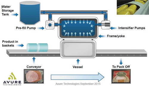 Figure 2. How HPP works: baskets loaded on conveyer.Source: Raghubeer (Citation2015) (Avure Technologis, USA).