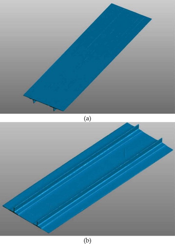 Figure 4. STL of the aeronautical CFRP component: 3D view of the (a) front and (b) back surface