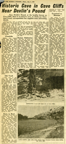 Figure 1. The Murray Pioneer article (Anon., Citation1963) describing Cave Cliffs Rockshelter and 1961 excavations.