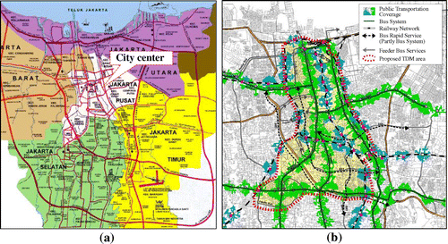 Figure 1. (a) Jakarta region; (b) ERP charging zone (SITRAMP, Citation2004).