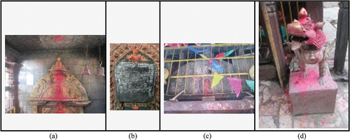 Figure 5. Different elements of Temple (a) Cheppu, (b) Shilalekh, (c) Toran, and (d) Singha.