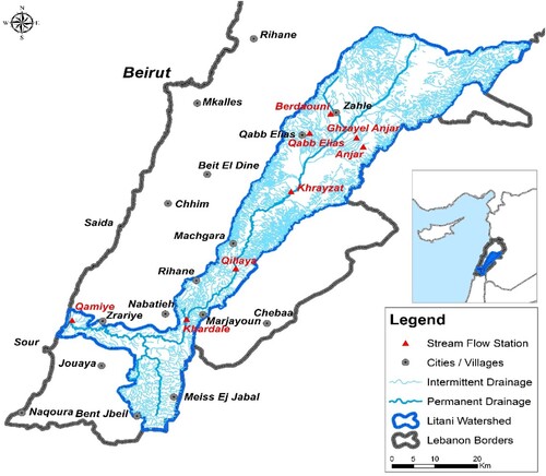 Figure 1. Location of the Lake Quaraoun and Litani basin in the map of Lebanon, East Mediterranean.