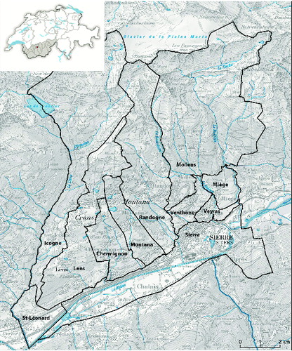 Figure 1. The 11 communes of the Crans-Montana-Sierre region (Schneider and Homewood Citation2013).