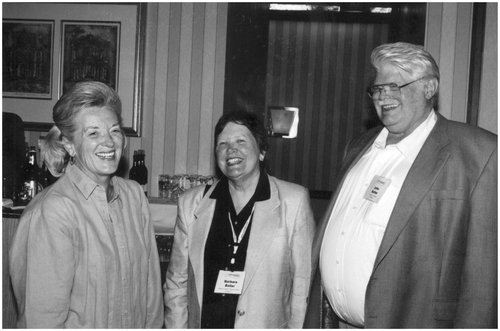 Katherine Wallman, Barbara Bailar, and John Bailar at the ASA Longtime Member Reception during the 2001 Joint Statistical Meetings.