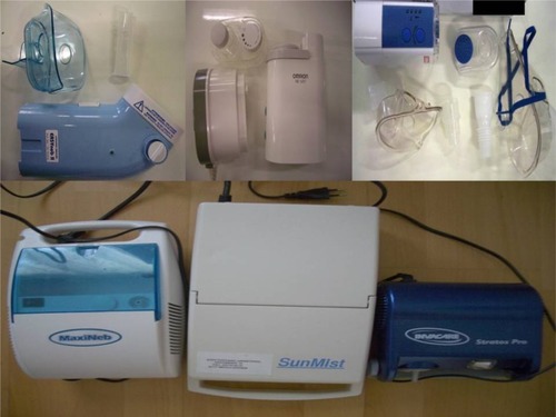 Figure 1 Ultrasound nebulizers (upper row) and jet nebulizers (lower row).
