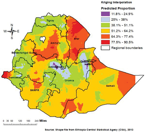 Figure 6. A spatial interpolation of tetanus-unprotected births in Ethiopia.