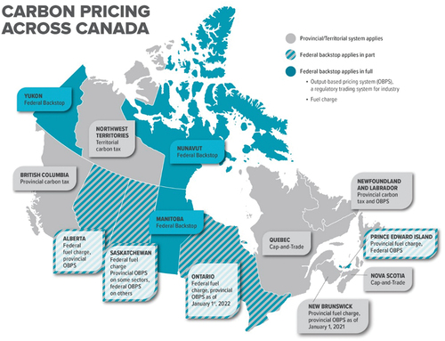 Figure 1. Carbon pricing in Canadian provinces (Source: ECCC Citation2023).