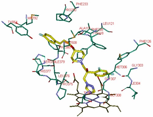 Figure 2 Binding of compound 8d to the active site of CYP51 from C. albicans.
