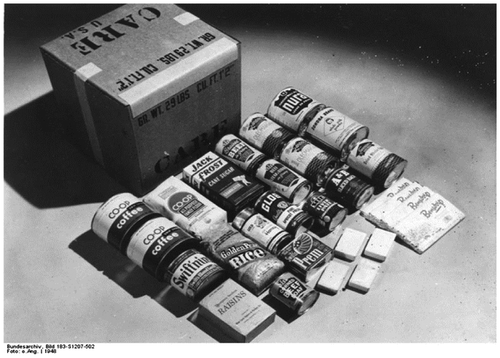 Figure 1. Content of a CARE package, West Berlin, 1948. Source: Deutsches Bundesarchiv, Bild 183-S1207-502 / CC-BY-SA (Wikimedia Creative Commons License).
