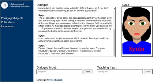 Figure 1. The user interface of the pedagogical agent for learning Java syntax.
