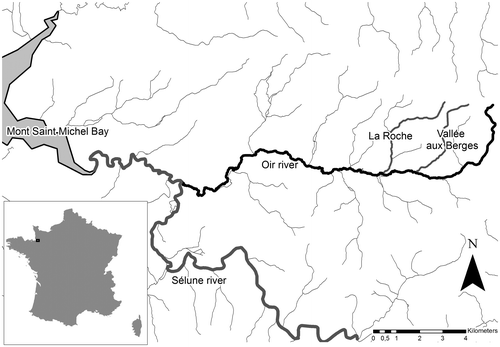 Figure 1. Oir River catchment area and location of study area: La Roche and Vallée aux Bergres (VAB).