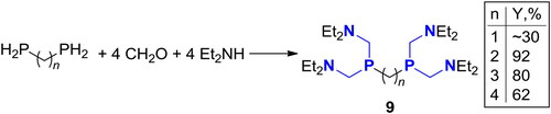 Scheme 7. Reaction of ω-diphosphino-alkanes with Et2NH and CH2O.[Citation41]