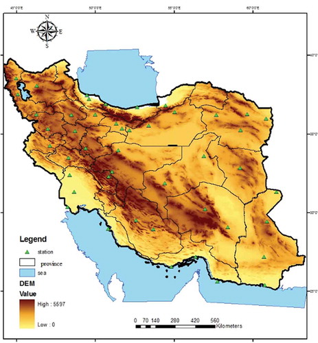 Figure 1. Distribution across Iran of the synoptic meteorological stations used in this research.