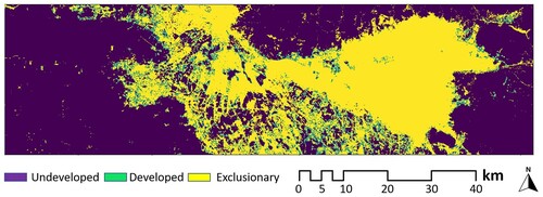 Figure 8. The predicted change map for 2008–2018, applying a top-down allocation on the transition probability map.