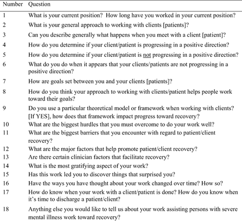 Figure 1 Clinician interview questions.
