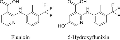 Figure 1. Chemical structures of flunixin and 5-hydroxyflunixin.