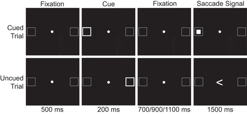 Figure 4. Example trial sequences from the inhibition of return paradigm.