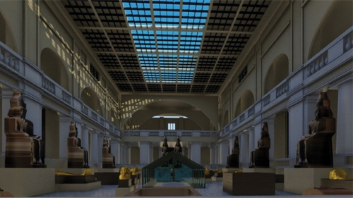 Figure 6. The existing Egyptian museum roof rendered interior shot (developed by the author, 2023).