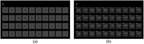 Figure 1. (a) The graphical user interface of the system. (b) The placement of sequences. The number marked at the left top of each target is the index of sequences. For JFPM method, the frequency and the initial phase are presented in the Middle of each target.