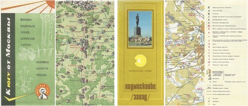 Figure 9. (a) To the South of Moscow, 1968 – cover; (b) map extract. (c) Moscow Environs/West, 1981 – cover; (d) map extract and legend.