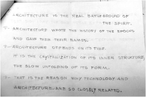 Figure 3 Ludwig Mies van der Rohe’s notes for his speeches. Credits: Ludwig Mies van der Rohe papers, Box 61, Folder “Mies drafts for speeches, Speeches, Articles and other Writings”, Manuscripts division, Library of Congress, Washington, DC.