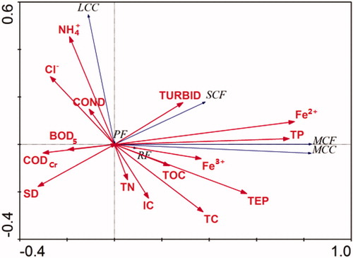 Figure 4. RDA ordination diagram of the main functional groups and physico-chemical variables.