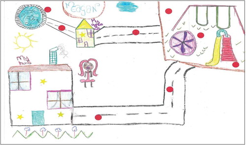 Figure 5. In Map 3, we can see that there are only two safe spaces for this participant: her house and her friend’s house (demonstrated by the gold stars). It is also evident that the parks, the roads, and the beach, which are all spaces surrounding and close to home, are all unsafe (indicated by the red dots).
