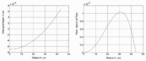 Figure 10. Height difference (left) and resulting flow rate (right).