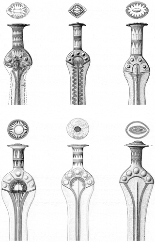 Figure 9. Swords of the Hajdúsámson-Apa type from different places in Europe. After Meller (2010, p. 51, Fig. 20. Used with kind permission from the State Office for Heritage Management and Archaeology Saxony-Anhalt; design by Nora Seeländer).