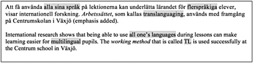 Figure 2. Using all one’s languages (http://pedagogiskamagasinet.se/mixade-sprak-hjalper-eleverna-lara/).