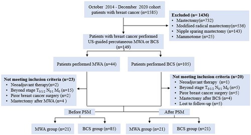 Figure 1. Flowchart shows participants in microwave ablation (MWA) and breast conserving surgery (BCS) group.