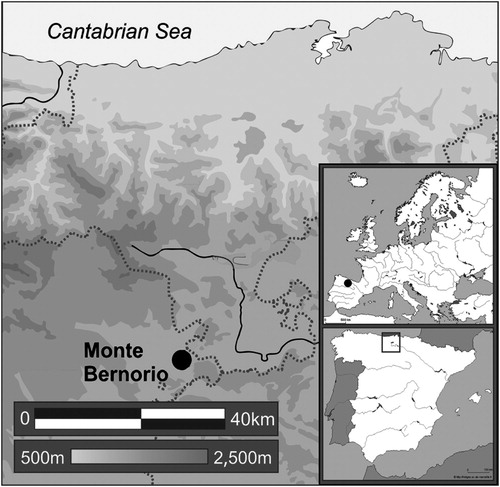 Figure 1. Location of the oppidum of Monte Bernorio (Pomar de Valdivia, Palencia, Spain) (design by M. Galeano, Bernorio-IMBEAC Team).
