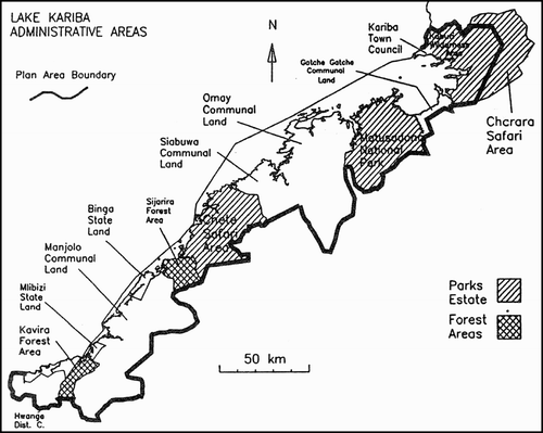 Figure 2: Map showing Lake Kariba's administrative areas
