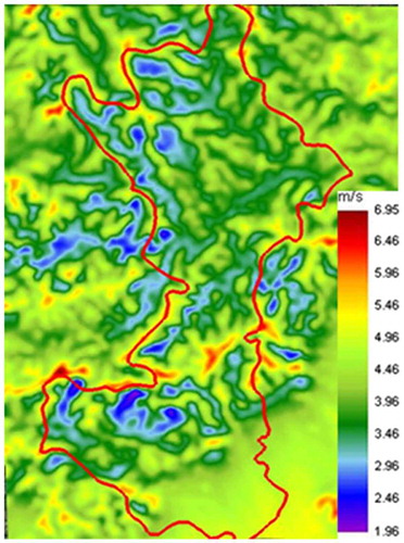 Figure 6. Wind speed contour over Huairou district at the height of 100 m.