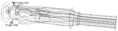 FIG. 8 Purge air pathlines for the air scrubbing configuration.