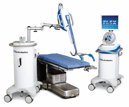 Figure 1 Medrobotic Flex 3D scope with alligator grasper and triangle forceps which demonstrates the ability for the robot to manipulate in a non-linear fashion.