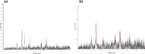Figure 4. X-ray diffraction analysis of reduced FeO (a) and FeO2 (b) NPs from E. tirucalli aerial parts after annealing.