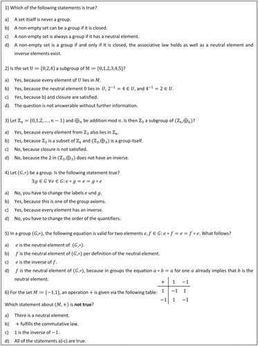 Figure A1. Concept-Test questions 1–6 on group theory.