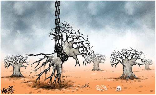 Figure 7. Uprooting of a baobab tree as a symbolic representation of death of a great man.