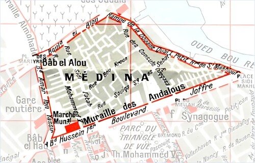 Figure 1. Map of the medina highlighting the Marché Central.: Source: Le Guide Bleu, 1956, modified by author.