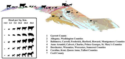 Fig. 3 Livestock density by physiogeographic region in Maryland, USA.