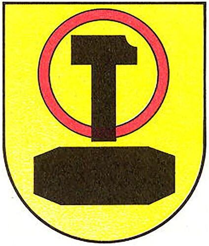 Figure 1. Coat of arms of Lauchhammer in GDR time (Source: https://www.heraldry-wiki.com/heraldrywiki/index.php?curid=56836).